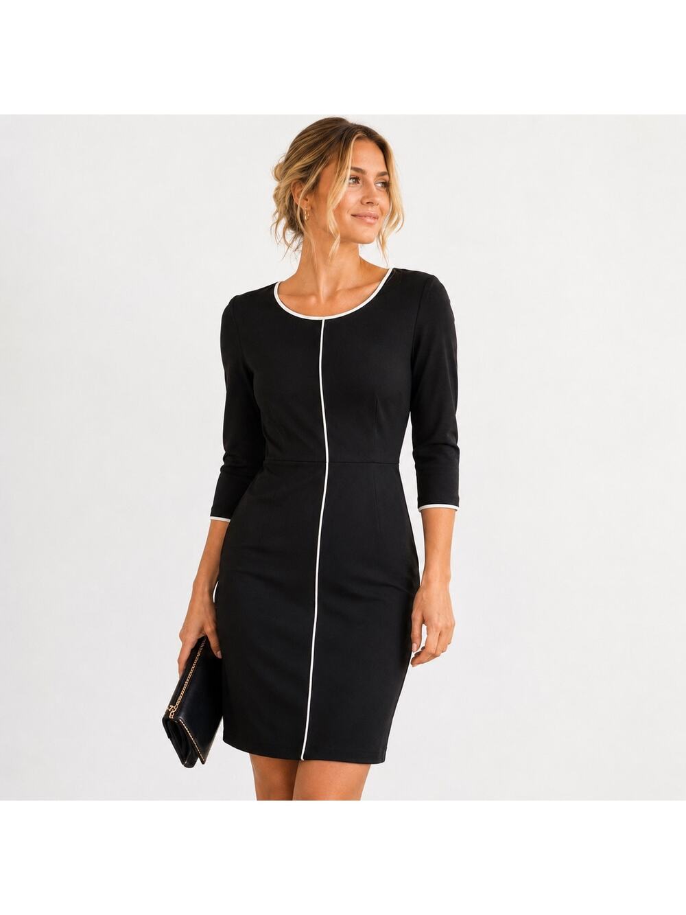 Venus Pencil Dress Womens Medium Black White Trim Knee Length Office Casual NWT
